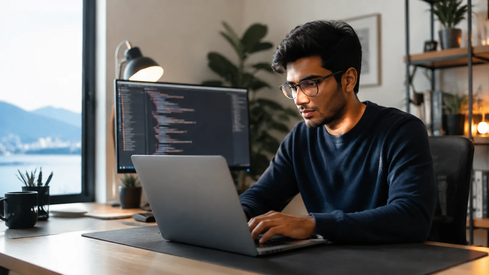 Software engineer working remotely from a modern home office